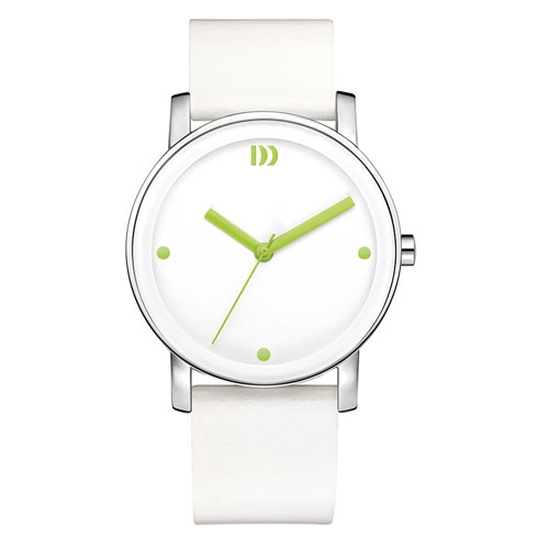 Danish-design-white-watch--green--hands-leather-strap-IV28Q1049